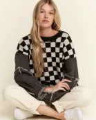CHECK & DENIM SWEATER