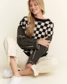 CHECK & DENIM SWEATER