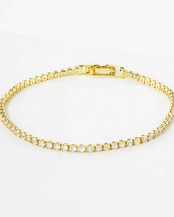 3mm Square Cubic-Zirconia 7-Inch Brass Tennis Bracelet