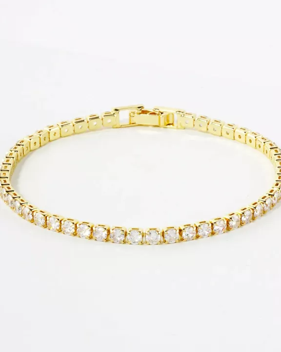 2mm Square Cubic-Zirconia 7-Inch Brass Tennis Bracelet