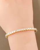 4mm Square Cubic-Zirconia 7-Inch Brass Tennis Bracelet