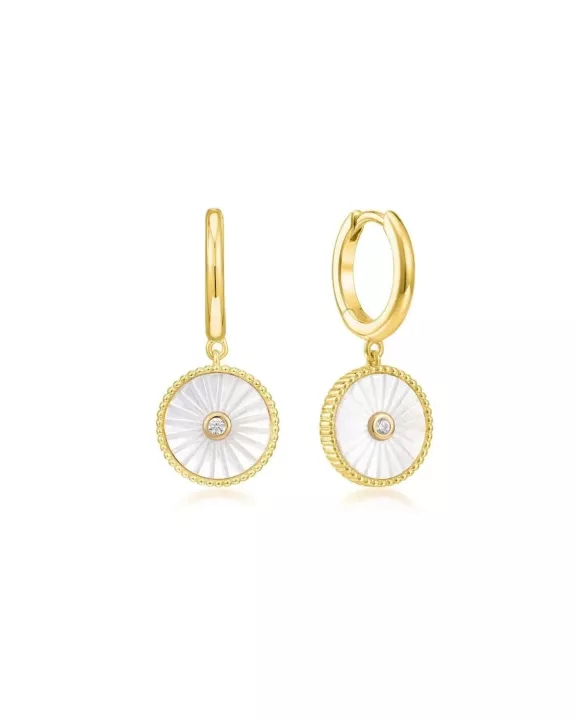 Mini Huggie Hoops With Mop & CZ Drop Earrings
