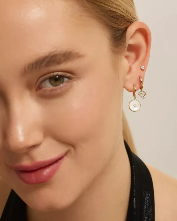 Mini Huggie Hoops With Mop & CZ Drop Earrings