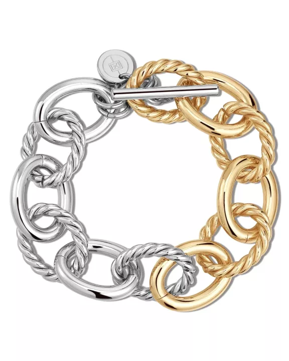 Two Toned Xl Alternating Twisted Link Toggle Bracelet