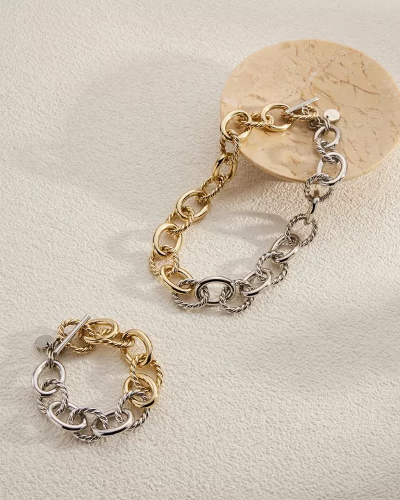 Two Toned Xl Alternating Twisted Link Toggle Bracelet