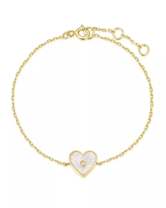 Heart Shaped Mop Pendant With CZ Center Stone Bracelet