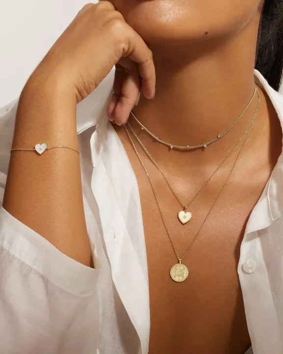 Heart Shaped Mop Pendant With CZ Center Stone Bracelet