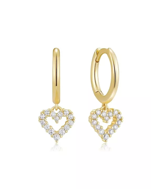 Huggie Hoop With Micro CZ Heart Drop