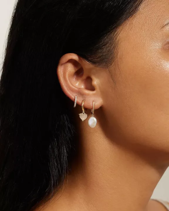 Oval Huggie Hoops With Pearl Drop Earrings