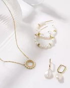 Oval Huggie Hoops With Pearl Drop Earrings