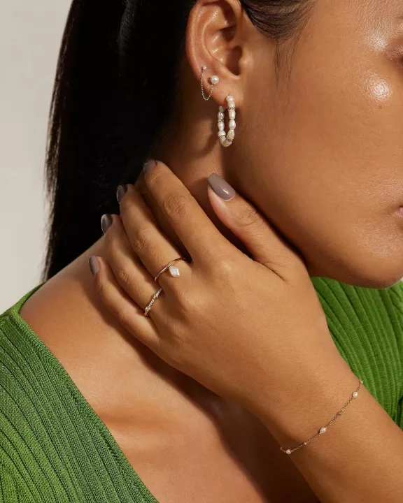 Double CZ & Pearl Chain Link Earrings