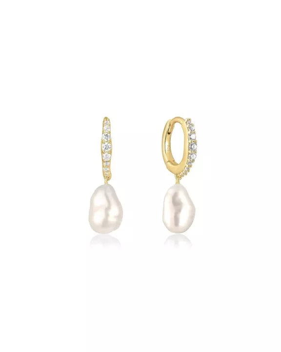 CZ Huggie Hoops With Pearl Drop