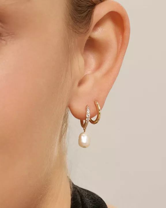 CZ Huggie Hoops With Pearl Drop