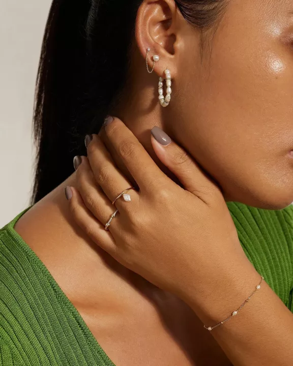 Pearl Beaded Huggie Hoops