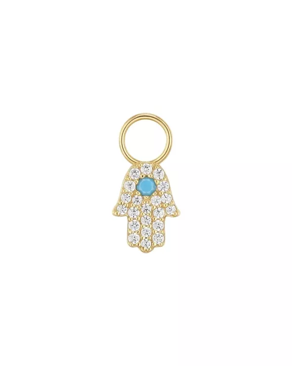 CZ & Turquoise Hamsa Hoop Charm