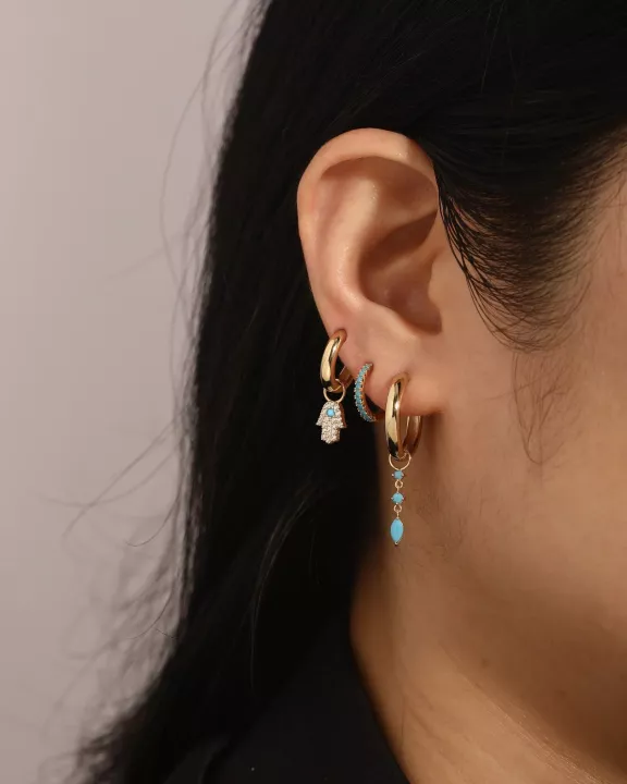 CZ & Turquoise Hamsa Hoop Charm