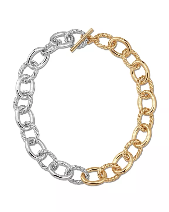 Two Toned Xl Alternating Twisted Link Toggle Necklace