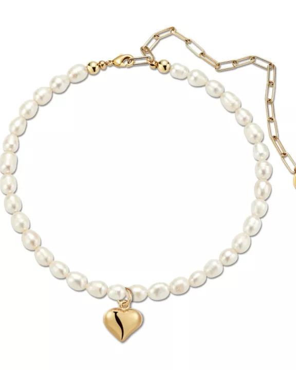 Pearl & Puffy Heart Pendant Necklace