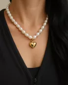 Pearl & Puffy Heart Pendant Necklace