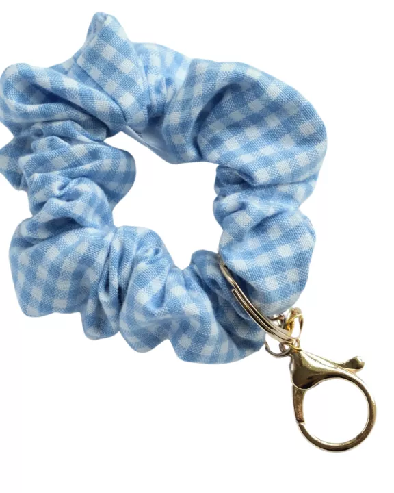 Blue Check Scrunchie Key Chain