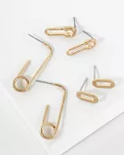 3PC-Set Metal Paper-Clip Stud Earrings