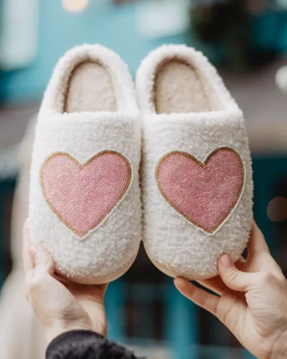 Beaded Pink & Gold Heart Wholesale Slippers For Women
