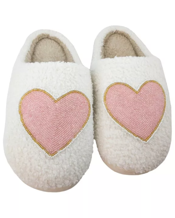Beaded Pink & Gold Heart Wholesale Slippers For Women
