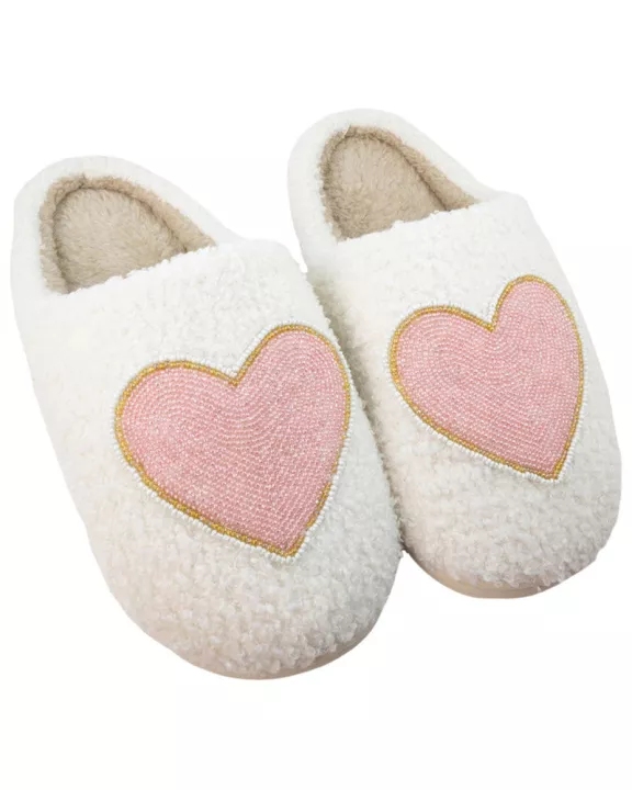 Beaded Pink & Gold Heart Wholesale Slippers For Women
