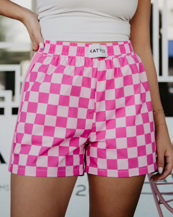 Hot Pink Checkered Cute Women's Boxer Shorts