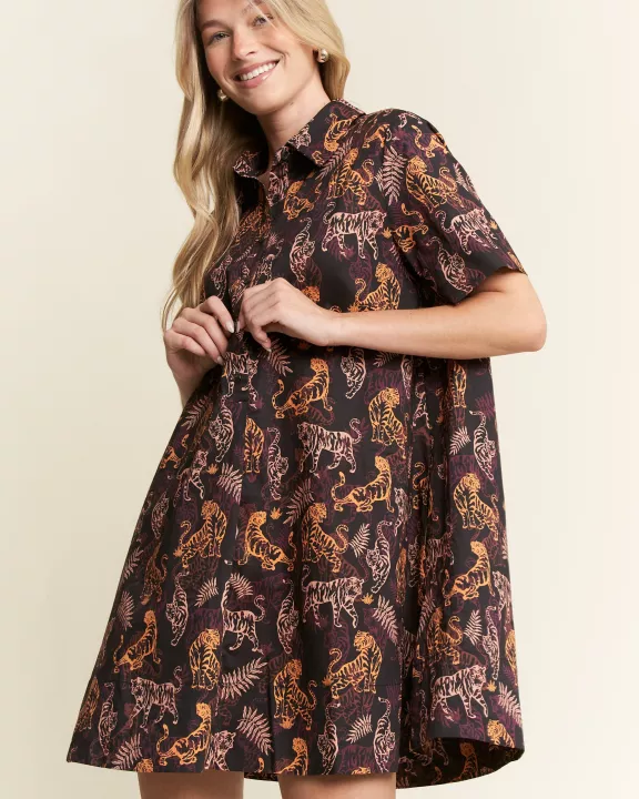 COLLARED TIGER PRINT MINI DRESS