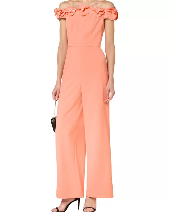 Adrianna Papell Off-The-Shoulder Back Zipper Closure Wide Leg Jumpsuit Dress