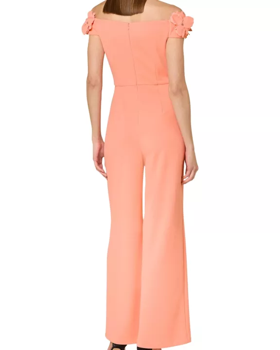 Adrianna Papell Off-The-Shoulder Back Zipper Closure Wide Leg Jumpsuit Dress