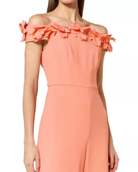 Adrianna Papell Off-The-Shoulder Back Zipper Closure Wide Leg Jumpsuit Dress