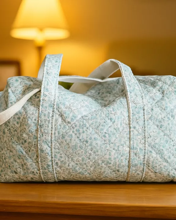 Quilted Dusty Blue Blossoms Tote Bag