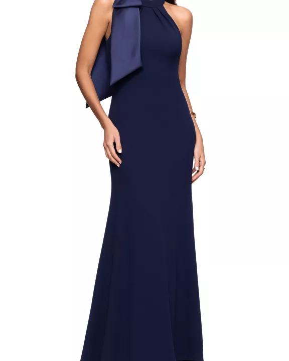 Betsy and Adam Laney Sleeveless Shoulder Bow Detail Back Zipper Sheath Long Dress