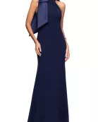 Betsy and Adam Laney Sleeveless Shoulder Bow Detail Back Zipper Sheath Long Dress