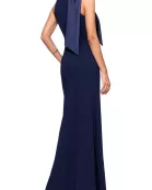 Betsy and Adam Laney Sleeveless Shoulder Bow Detail Back Zipper Sheath Long Dress