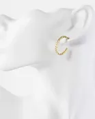 Bezel-Set CZ 20mm 14K-Gold-Dipped Brass Push-Back Small Hoop Earrings