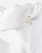 Bezel-Set CZ 15mm 14K-Gold-Dipped Brass Push-Back Small Hoop Earrings