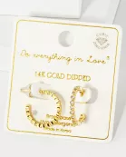 Bezel-Set CZ 15mm 14K-Gold-Dipped Brass Push-Back Small Hoop Earrings