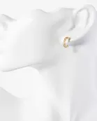 Bezel-Set CZ 10mm 14K-Gold-Dipped Brass Open Huggie Hoop Earrings