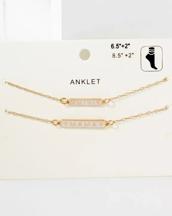 2PC-Set Enamel Mini Mama Enamel Nameplate Anklet