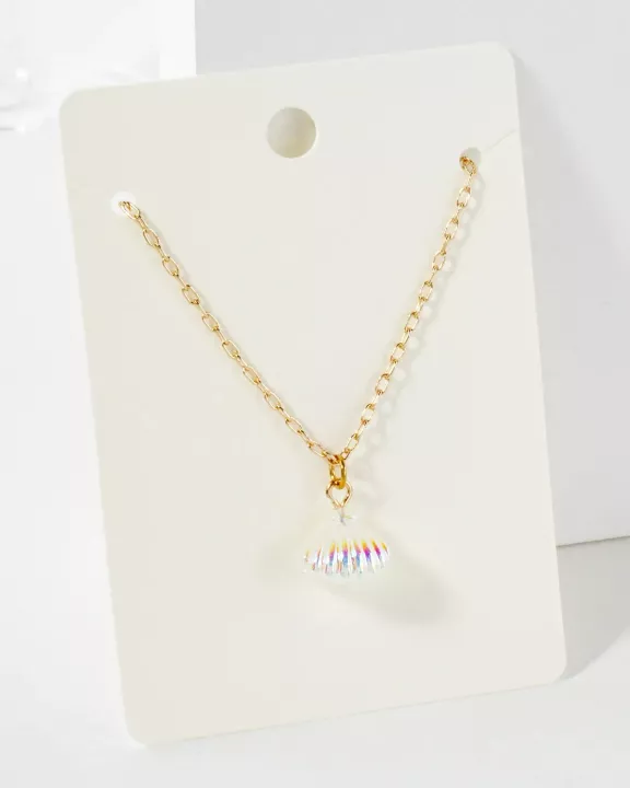 AB Coated Imitation Shell Pearl Dainty Pendant Necklace