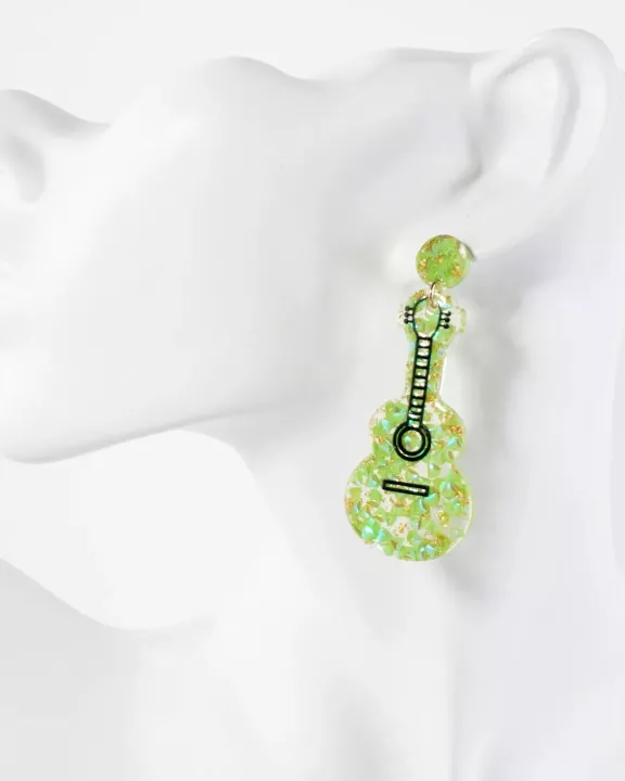Music-Inspired Glitter Guitar Drop Statement Earrings