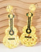 Music-Inspired Glitter Guitar Drop Statement Earrings
