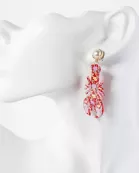 Floral Pattern Acetate Lobster Drop Pearl Post Sea-Life Statement Earrings