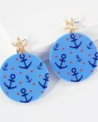 Nautical-Theme Anchor Pattern Circle Drop Starfish Post Statement Earrings