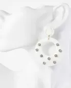 Raffia Wrapped Crystal-Studded Circle Drop Statement Earrings