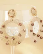 Raffia Wrapped Crystal-Studded Circle Drop Statement Earrings