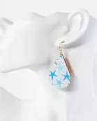 Sea-Life Starfish Printed Wood Teardrop Dangle Earrings
